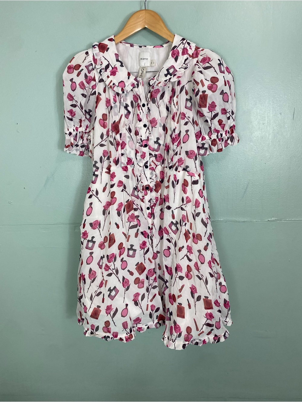Anthropologie Anisa Makhoul Maeve Puff-Sleeve Collared Mini Dress Medium